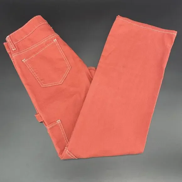NWT S.O.N.G. Womens 0/24 Orange Cargo Carpenter Low Rise Jeans Y2K Slouchy Baggy - Picture 4 of 9